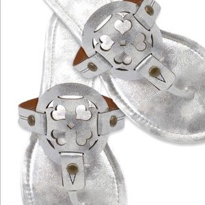 Silver Flat Thong Sandal W/ Iconic Emblem 6-10
